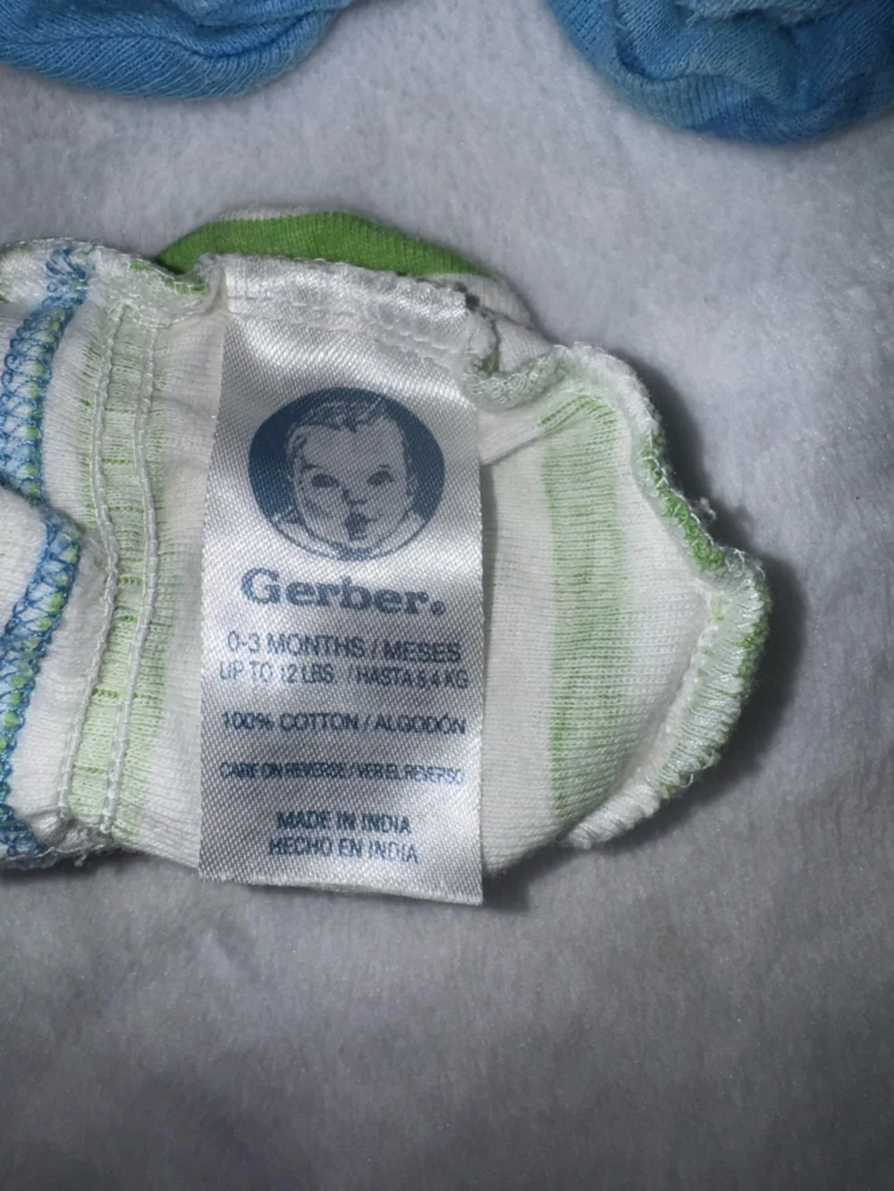 Kids Cotton No-Scratch Mittens - Blue & Green Stripe Set